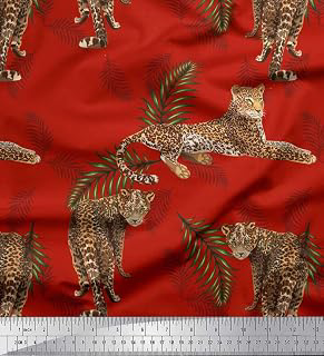 Soimoi Valvet Red Fabric - by The Yard - 58 Inch Wide - Leaves & Leopard Animal Print - Nature-Inspired Elegance with Exotic Leopard Prints: Fabric Sourcing and Quality Notes