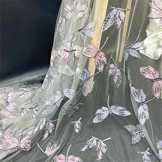 Embroidered Tulle Fabric 35x57in - Mesh Dragonfly Pattern Sequin Lace Fabric Fashion Exquisite for DIY Clothing Bridal Wedding Dress Accessory: Ombre Dyeing and Production Notes