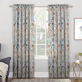 Sun Zero Kara Floral Print Energy Efficient Rod Pocket Single Curtain Panel, 54
