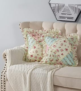 Brilliant Sunshine Pink & Green Roses Ruffle Pillowshams Set, 18