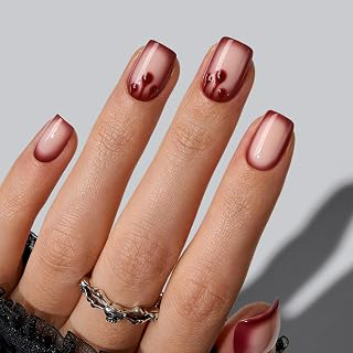 BTArtbox Halloween Press On Nails, Red Extra Short Square Nails, 32Ct: Ombre Dyeing and Production Notes