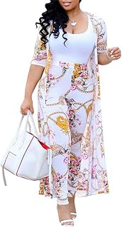 Womens Floral Print Long Sleeve Cardigan Cover up Long Pants 2 Piece Outfits Set: Print Design and Production Notes