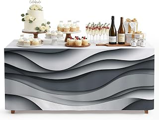 6Ft Table Skirt, Black Gray Ombre Table Skirt for Rectangle Tables & Round Tables, Decorative Desk Skirts, Modern Abstract Moire Art Geometric: Ombre Dyeing and Production Notes