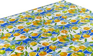 Alux Seville Oranges Oilcloth Tablecloth for Patios, Picnic and Kitchen Tables - Blue - Plastic Vinyl - Mantel de Plastic (55x70in Rectangle): Fabric Sourcing and Quality Notes