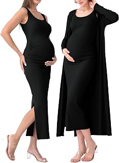 Rnxrbb 2 PCS Summer Fall Maternity Dresses Long Cardigan Set for Women: OEM Production and Sizing Notes