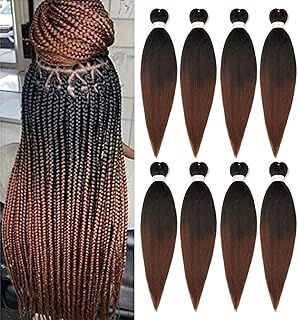 Braiding Hair Pre Stretched 24 Inch 8 Packs Ombre Braiding Hair Professional Soft Yaki Texture, Hot Water Setting Hair Extensions for Braids: Ombre Dyeing and Production Notes