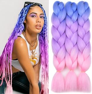 BACANA Pink Ombre Braiding Hair Extensions 3Pcs Jumbo Braiding Hair for Box Braids 24inch Blue/Purple/Pink: Ombre Dyeing and Production Notes