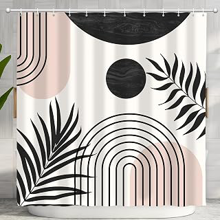 Mid Century Abstract Boho Aesthetic Shower Curtain Set, Green Nature Leaf Sun Modern Minimalist Home Bathroom Curtain Decor with 12 Hooks 72: Jacquard Weave and Production Notes