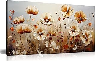 DNIEOTU Flower Wall Art for Living Room, Floral Canvas Wall-Decor for Bedroom, Beige and Brown Picture Prints for Hallway Office, Size 40 x 20: Print Design and Production Notes
