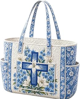 Quilted Tote Bag, Large Capacity Blue Floral Print Quilted Handbag, Multi Pocket Shoulder Bag for Travel Shopping Daily Use: Print Design and Production Notes