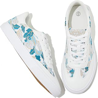 White Sneakers for Women PU Leather & Jacquard Canvas Tennis Shoes Low Top Casual Lace Up Walking Shoes: Jacquard Weave and Production Notes
