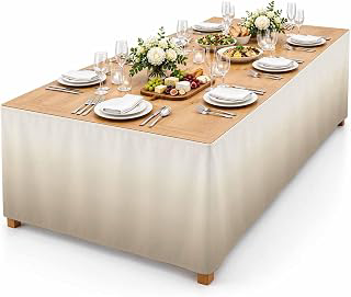 9Ft Table Skirt, Beige Brown Ombre Table Skirt for Rectangle Tables & Round Tables, Decorative Desk Skirts, Modern Abstract Art Gradient: Ombre Dyeing and Production Notes