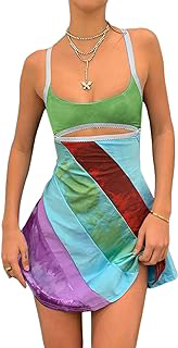 Women's Spaghetti Strap Mini Dress Sexy Sleeveless Backless Colorful Print Summer Going Out Club Party Dress: Print Design and Production Notes