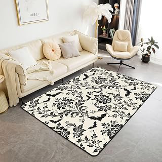 jejeloiu Bat Flower Area Rug 5x7 Jacquard Damask Living Room Rugs for Kids Boys Girls Bedroom Happy Halloween Decor Carpet with Non-Slip Backing: Jacquard Weave and Production Notes