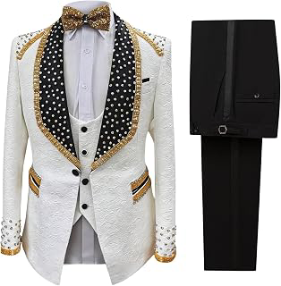 3 Piece White Jacquard Tuxedo with Gold Crystal Slim Fit Luxury Diamond Prom Suits for Wedding Party Prom: Jacquard Weave and Production Notes