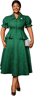 Summer 2 Piece Formal Outfits for Women Floral Jacquard Button Down Peplum Top A Line Midi Wedding Guest Skirt Sets: Jacquard Weave and Production Notes