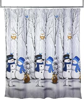 SKL Home Christmas Winter Friends Snowman Shower Curtain, Blue: Jacquard Weave and Production Notes