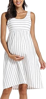 Ecavus Maternity Tank Dress, Striped Block Sleeveless for Baby Shower: OEM Production and Sizing Notes