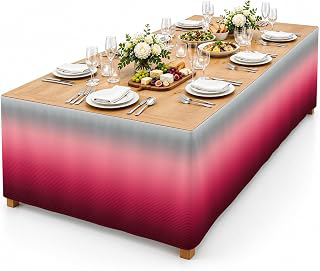 9Ft Table Skirt, Gray Pink Ombre Table Skirt for Rectangle Tables & Round Tables, Decorative Desk Skirts, Modern Geometric Striped Abstract Art: Ombre Dyeing and Production Notes