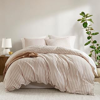 Madison Park Striped Duvet Cover Set Queen, Linen Cotton Rayon, Terracotta: Jacquard Weave and Production Notes