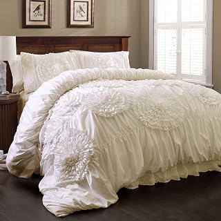 Lush Decor 3 Piece Serena Comforter Set, King, Ivory: Jacquard Weave and Production Notes