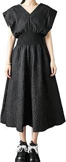 Women's V Neck Jacquard Midi Dress Smocked Waist A Line Cap Sleeve: Jacquard Weave and Production Notes