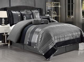 7-Piece Luxury King Comforter Set - Grey & Silver Metallic Chenille Woven Jacquard Bedding - Elegant Traditional Bed in a Bag Collection (102