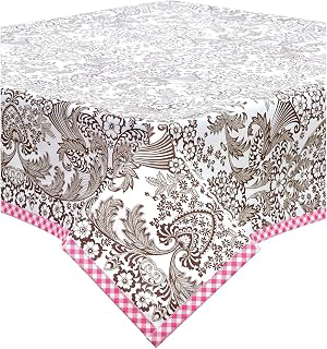 Toile Brown Oilcloth Tablecloths with Pink Gingham Trim (48x84): Fabric Sourcing and Quality Notes
