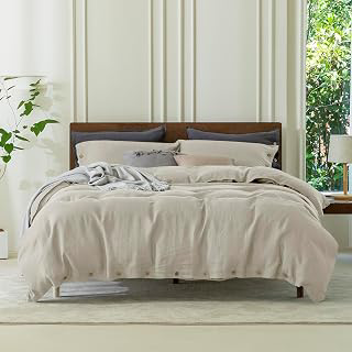 EVERLY 100% Pure Linen Duvet Cover Set Queen Size90X90Inch 3pcs (1 Duvet Cover,2 Pillowcases) Soft and Breathable for All Season with Coconut: Jacquard Weave and Production Notes
