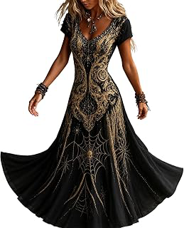 Womens Halloween Costumes V Neck Short Sleeve Print Maxi Dress: Ombre Dyeing and Production Notes