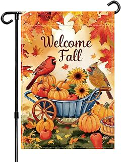 Welcome Fall Garden Flag Cardinals Pumpkins Autumn Leaves 12x18 Inch: Fabric Sourcing and Quality Notes