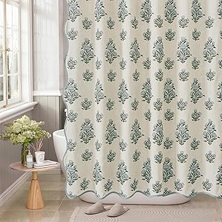 PROCIDA Scalloped Shower Curtain, Linen Blend, 72x72 & 12 Metal Hooks: Jacquard Weave and Production Notes