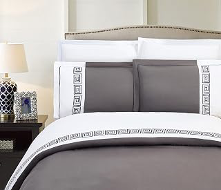 Elegant Comfort Luxurious Hotel Collection Super-Soft 1500 Thread Count Egyptian Quality 3-Piece Greek Pattern Duvet Cover Set, Full/Queen, Gray: Jacquard Weave and Production Notes