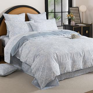 FADFAY Duvet Cover Set 3 Pieces, 100% Cotton Vintage Paisley Bedding, Light Blue Boho Comforter Cover, Soft & Breathable Cottagecore Farmhouse: Jacquard Weave and Production Notes