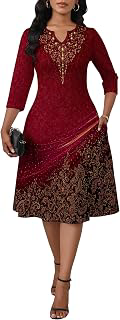 Women V Neck 3/4 Sleeve Midi Dress with Pockets S-3XL: Ombre Dyeing and Production Notes