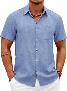 Mens Short Sleeve Button Down Shirts Casual Summer Shirts Linen Texture Beach Shirt with Pocket: OEM Production and Sizing Notes