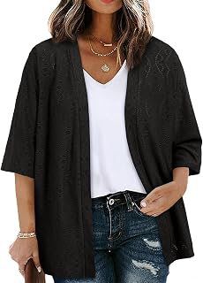 Plus Size Cardigan for Women Half Sleeve Knitted Jacquard Summer Kimono Cover up Tops(1X-5X): Jacquard Weave and Production Notes