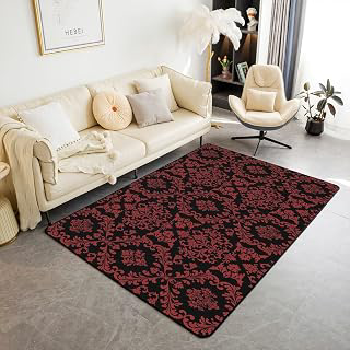 jejeloiu Red Damask Living Room Rugs for Bedroom for Kids Boys Girls Vintage Floral Decor Carpet 3x5 Jacquard Bohemia Boho Exotic Texture: Jacquard Weave and Production Notes