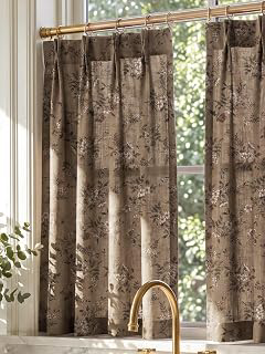 NICETOWN Pinch Pleated Cafe Curtains 36 inch Length, Khaki Floral Print: Print Design and Production Notes