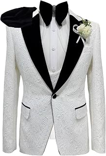 Men's Suits Slim Fit 3 Piece Set White Jacquard Classic Wedding Blazer Vest Pants Formal Tuxedo for Groomsman: Jacquard Weave and Production Notes