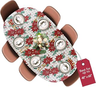 Covers For The Home Deluxe Elastic Edged Flannel Backed Vinyl Fitted Table Cover - Christmas Flower Pattern - Round Oblong Oval - Fits Tables up: Print Design and Production Notes