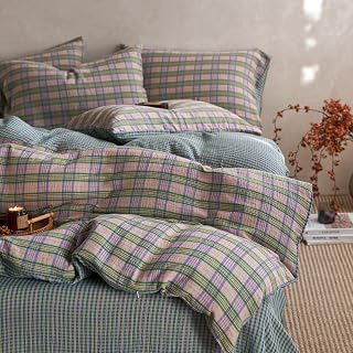 EAVD Vintage Pastel Pink Buffalo Plaid Duvet Cover Queen 100% Muslin Cotton: Jacquard Weave and Production Notes