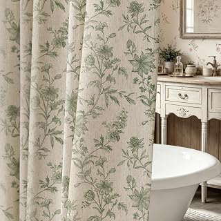BTTN Green Farmhouse Floral French Country Linen Shower Curtain Set, 72x72: Print Design and Production Notes