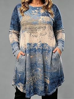 Women's Plus Size Vintage Ombre Long Sleeve Casual Dress with Pockets: Ombre Dyeing and Production Notes
