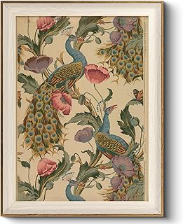 HUARCEY Framed Canvas Wall Art Vintage Peacock, Vine with Poppies Floral Print Decor, Peacock Art Print Bird Wall Art 12x16 inch, for Bedroom: Print Design and Production Notes