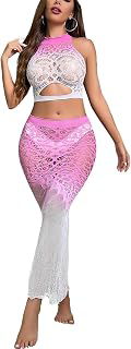 Lingerie Sets for Women Sexy Ombre Sheer Mesh Sleeveless Tank Crop Tops Bodycon Maxi Skirt Party Cocktail Rave Club Outfits: Ombre Dyeing and Production Notes