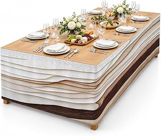 9Ft Table Skirt, Brown Beige Ombre Table Skirt for Rectangle Tables & Round Tables, Decorative Desk Skirts, Modern Moire Abstract Party: Ombre Dyeing and Production Notes