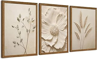 JLTULT Beige Floral Wall Art Set of 3, Solid Wood Frames, 12 x 16 in Each: Print Design and Production Notes