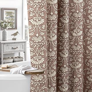 MUGINYU Camel Shower Curtain Vintage Floral Block Print - 72x72 Inches,Cotton Blend Cloth Fabric,Neutral Farmhouse Decorative French Country: Jacquard Weave and Production Notes