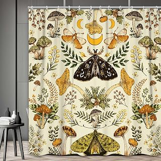 Vintage Boho Shower Curtain Moon Mushroom Wildflower Boho Bathroom Curtain Witchy Forest Dark Cottage Aesthetics Shower Curtain Set with Hooks: Jacquard Weave and Production Notes